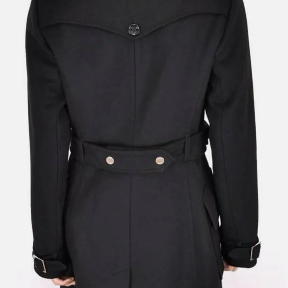 Karen Millen Double Breasted Black Winter Coat, Size 6 - Picture 4 of 4